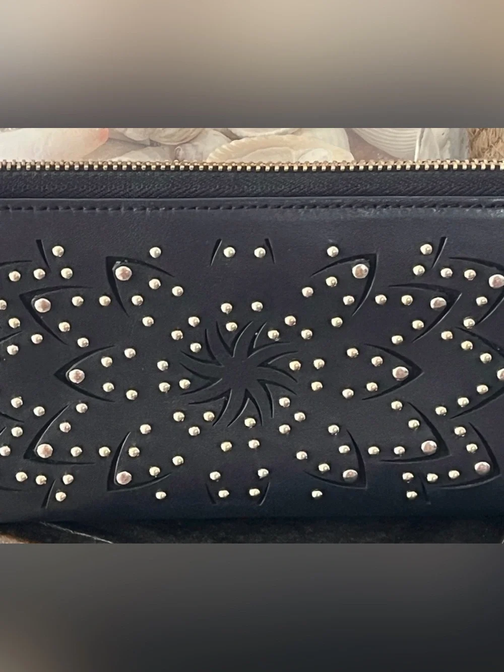 Furla Black Studded Floral Lotus Cutout Wristlet (RARE)